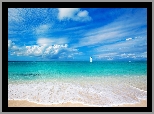 Bahamy, Turks i Caicos, Plaża Grace Bay Beach, Morze, Niebo, Plaża, Żaglówka