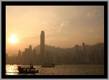 Hong Kong, Miasto, Zachód Słońca, Łodzie
