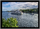 Statek pasażerski, Łódki, Morze, Galtesund, Arendal, Norwegia