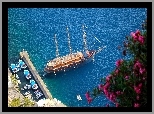 Morze Egejskie, Santorini, Kwiaty, odzie, Statki