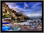 Morze, Łódki, Domy, Riomaggiore, Włochy