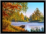 Jezioro, Łódka, Jesień