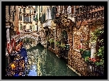 Wenecja, Kanał, Mostek, Budynki, Gondole