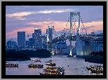 Świt, Panorama, Tokio, Most, Morze, Statki