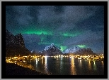 Lofoty, Archipelag, Góry, Miasto, Statki, Noc, Norwegia