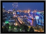 Wieżowce, Domy, Port, Statki, Fajerwerki, Hamburg, Panorama, Miasta