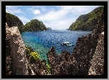 Łódka, Morze, Góry, Skały, El Nido, Palawan, Filipiny
