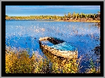 Jesień, Jezioro, Podtopiona, Łódka
