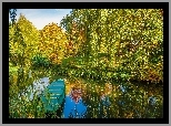 Jesień, Park, Staw, Łódki