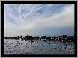 Jezioro, Statek, Brzeg, Domy