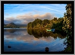 Jezioro, Łódka, Lasy, Góry, Mayo, Irlandia