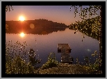 Jezioro, Wschód słońca, Łódka