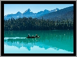 Kanada, Kolumbia Brytyjska, Jezioro, Emerald Lake, Park Narodowy Yoho, Kajak, Las, Drzewa, Góry