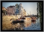 Krzywe, Domy, Praga, Rzeka, Most, Barki