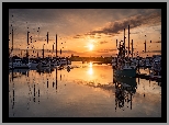 Zachód słońca, Przystań, Żaglówki, Morze, Scarborough Marina, Scarborough Boat Harbour, Australia
