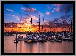 Zachód słońca, Żaglówki, Morze, Przystań, Scarborough Marina, Scarborough Boat Harbour, Australia