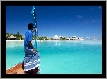 Mężczyzna, Łódka, Morze, Malediwy