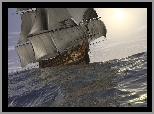 Żaglowiec, HMS Victory, Morze, Słońce
