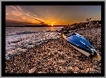Morze, Plaża, Zachód, Słońca, Połamany, Kajak