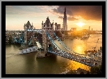 Rzeka, Most, Statki, Wschód, Słońca, Tower Bridge