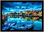 Niebo, Chmury, Miasto, Port, Łódki