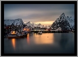 Lofoty, Norwegia, Góry, Kutry, Dom, Zima Góry