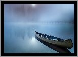 Kanada, Łódka, Jezioro Emerald Lake, Mgła, Most