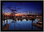 Port, Przystań, Żaglówki, Łodzie, Zachód słońca