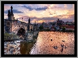 Czechy, Praga, Miasto, Most, Rzeka, Kajaki, Ludzie