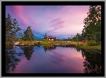 Norwegia, Ringerike, Jezioro Vaeleren, Łódka, Dom, Drzewa