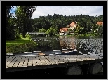 Rzeka, Most, Domy, Las, Łódka