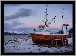 Norwegia, Sørkjosen, Morze Norweskie, Zima, Kuter