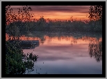 Zachód słońca, Drzewa, Łódki, Rzeka Dubna, Łatgalia, Łotwa