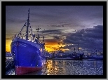Statki, Port, Zachód, Słońca