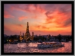 �wi�tynia, Wat Arun, Statek, Zach�d, S�o�ca, Bankok, Tajlandia