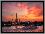 Świątynia, Wat Arun, Statek, Zachód, Słońca, Bankok, Tajlandia