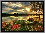 Łódka, Jezioro, Zachód Słońca