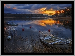 Zachód słońca, Jezioro, Łodzie