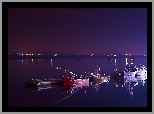 Zatoka, Noc, Łódki, Port