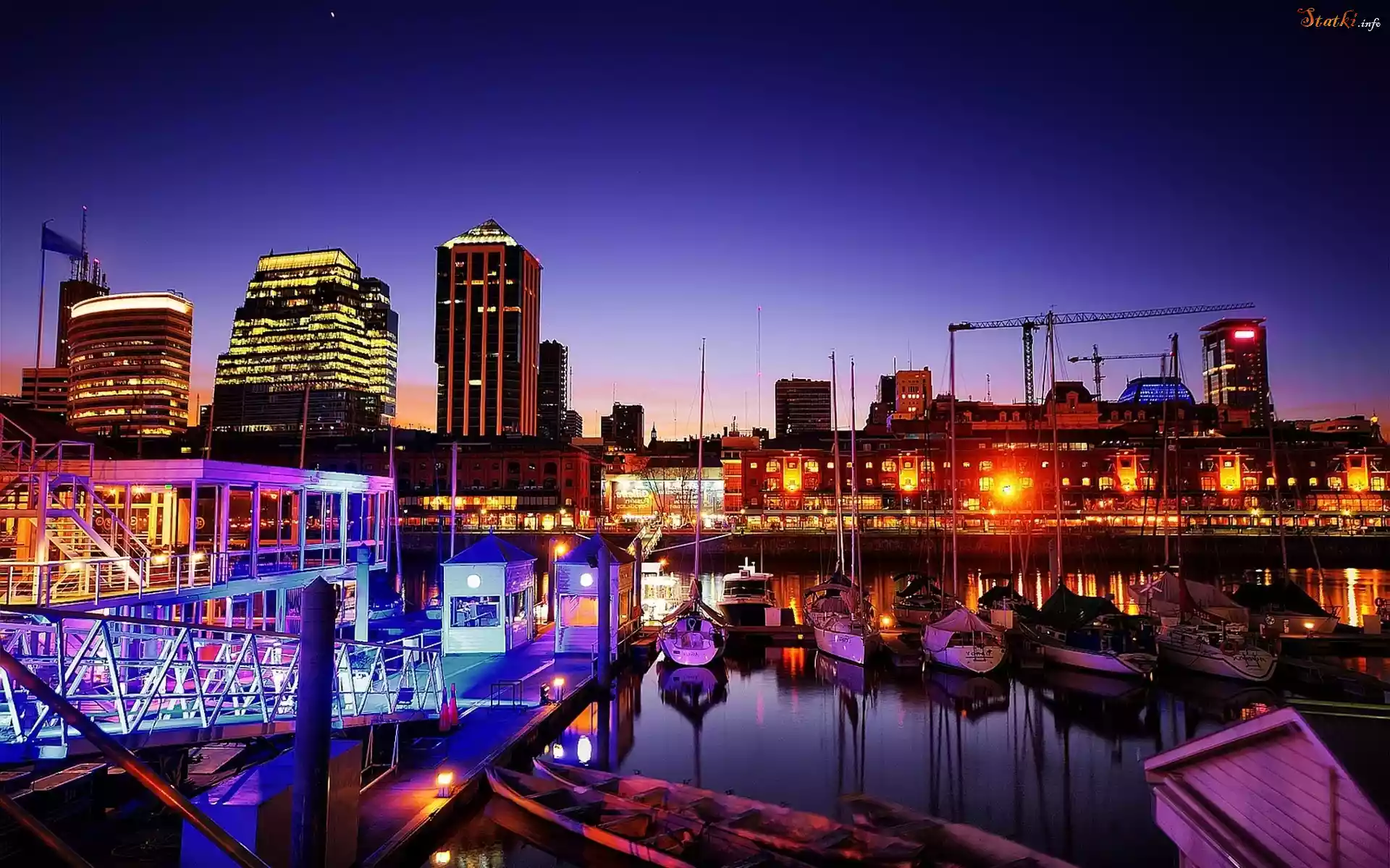 Argentyna, Buenos Aires, Miasto, Noc, Woda, Jachty