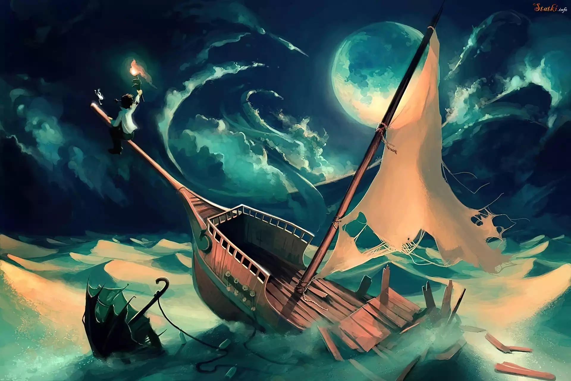 Cyril Rolando, Mężczyzna, Łódka, Morze, Księżyc