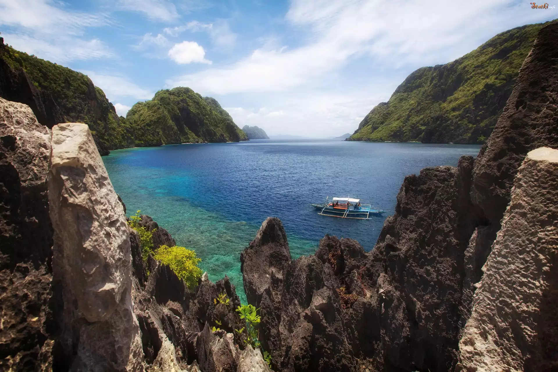 Łódka, Morze, Góry, Skały, El Nido, Palawan, Filipiny