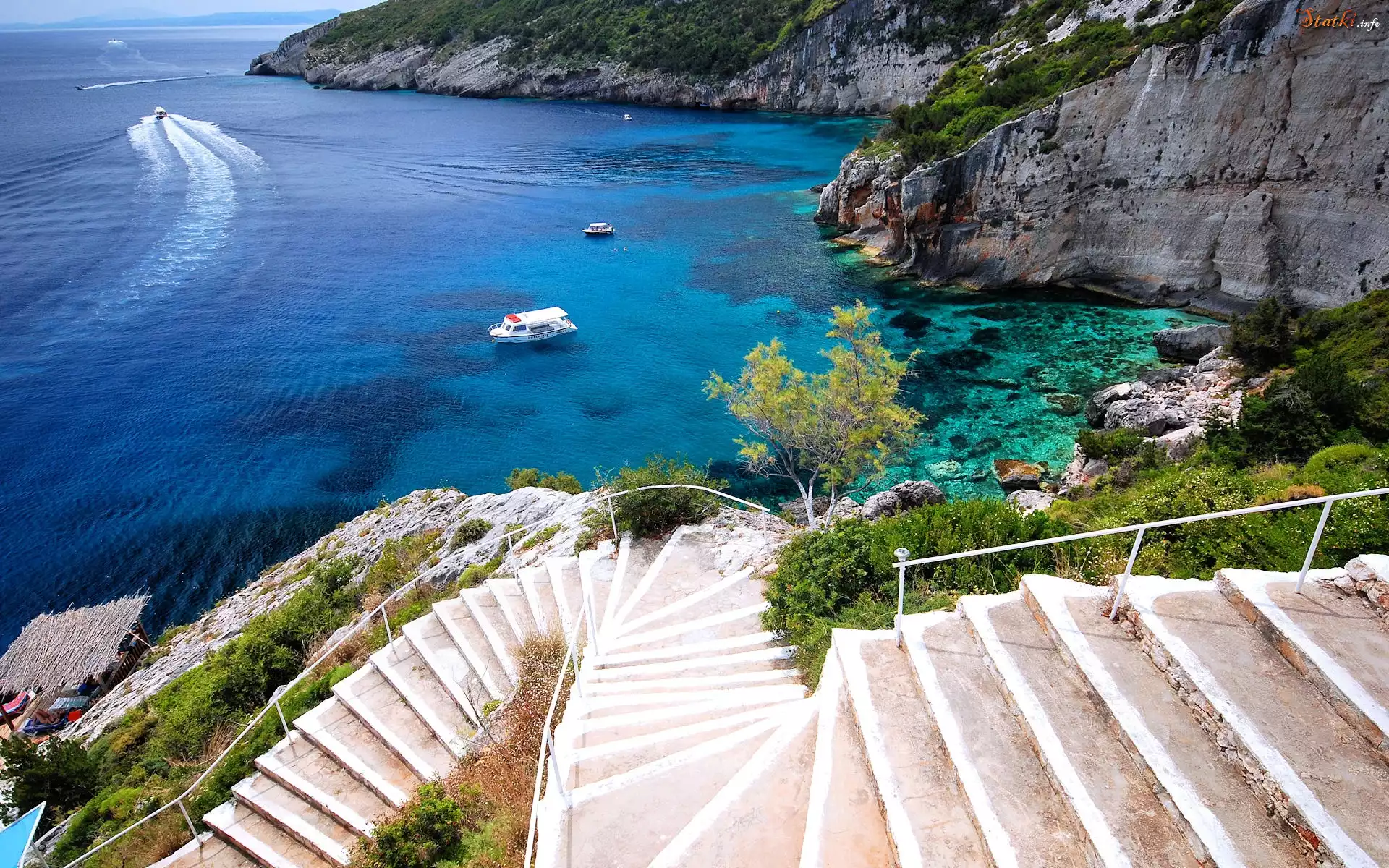 Grecja, Zakynthos, Przylądek Skinari, Stateczki, Schody