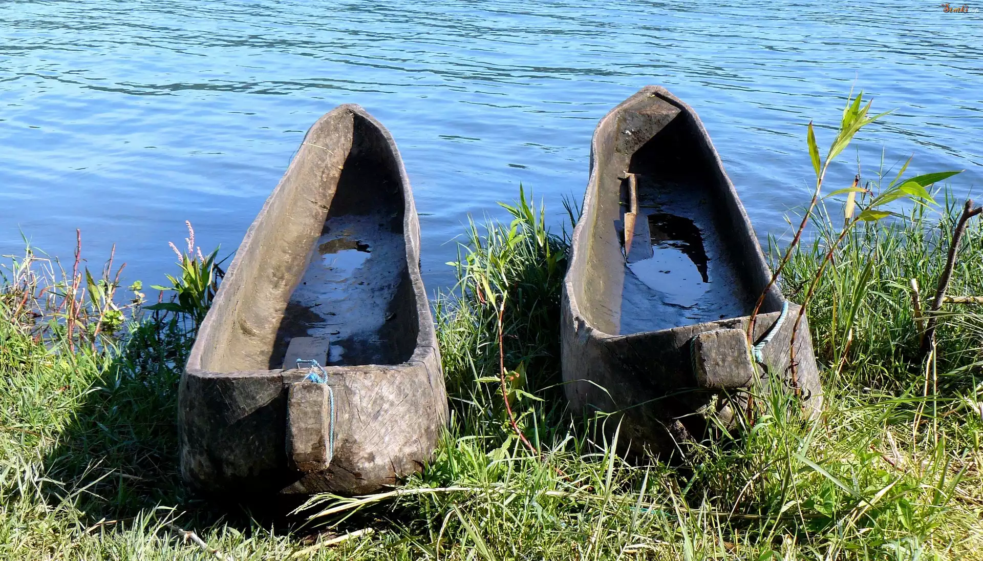 Jezioro, Łódki, Trawa, Bali, Indonezja