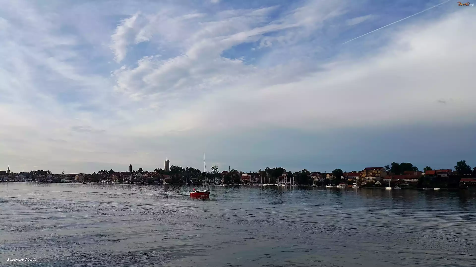 Jezioro, Statek, Brzeg, Domy
