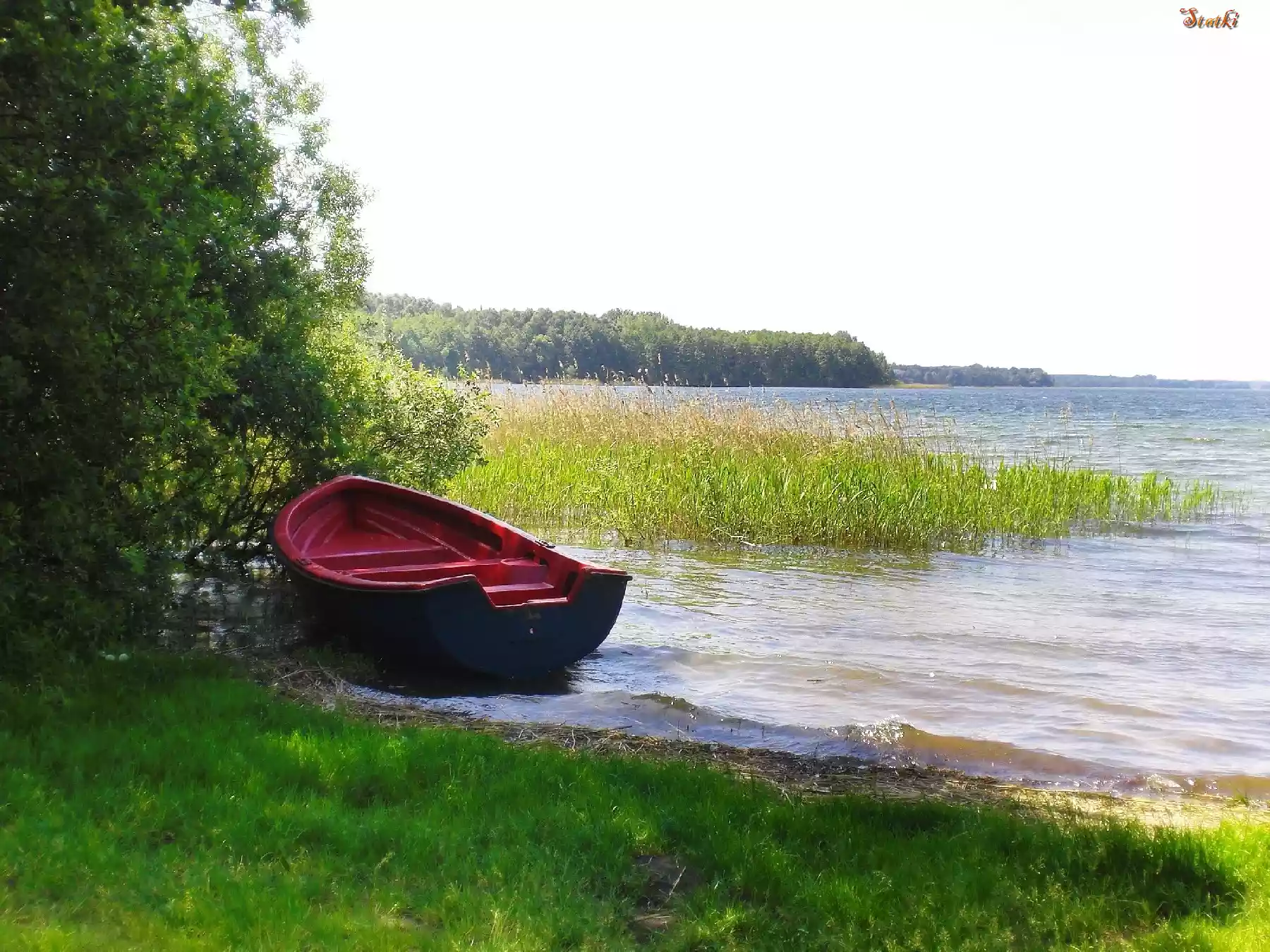 Jezioro, Łódka, Szuwary, Brzeg
