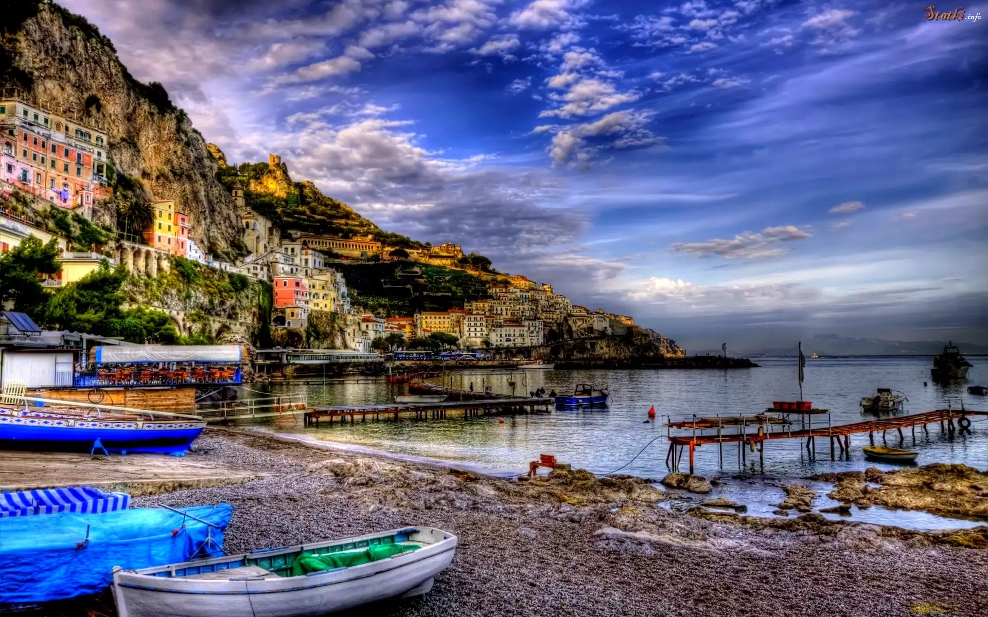 Morze, Łódki, Domy, Riomaggiore, Włochy