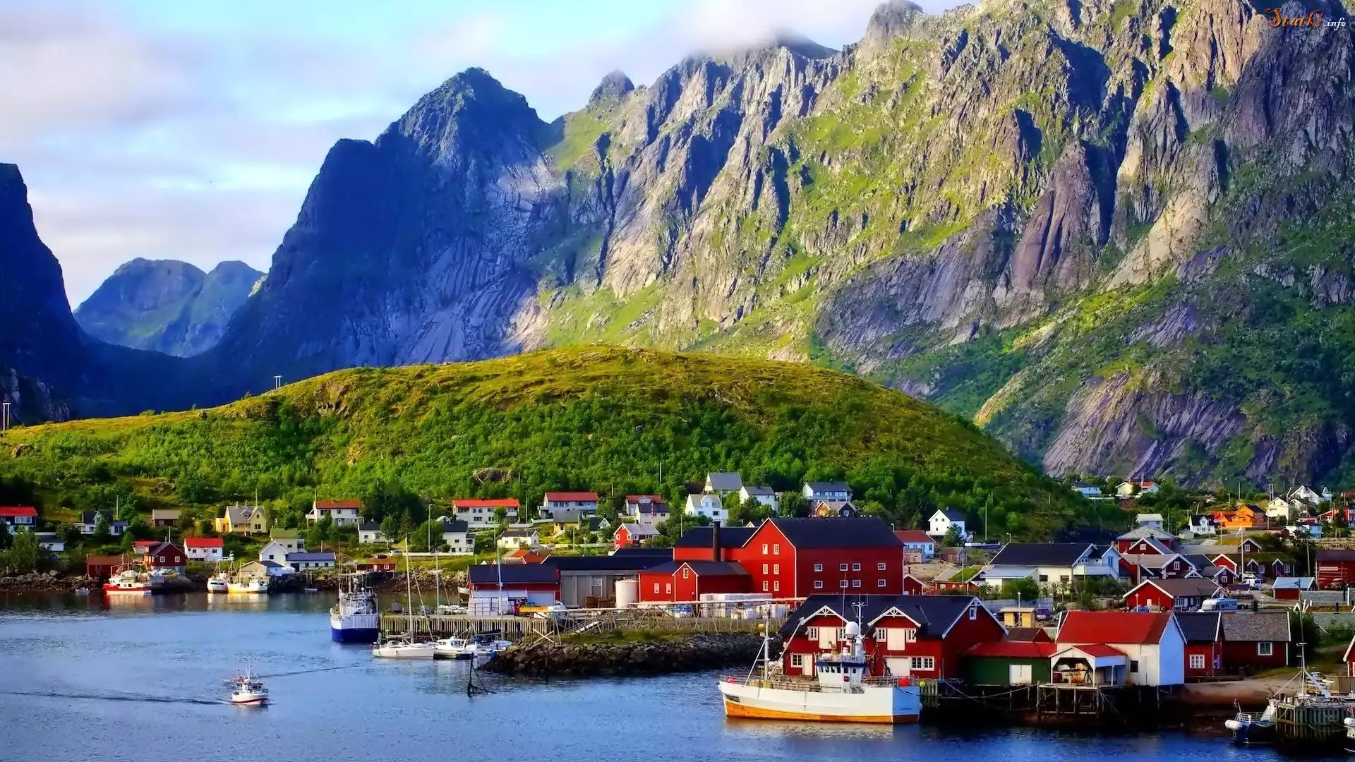 Wieś, Nad, Morzem, Góry, Port, Statki, Norwegia