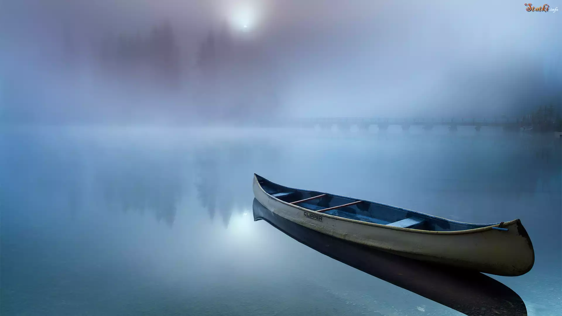 Kanada, Łódka, Jezioro Emerald Lake, Mgła, Most