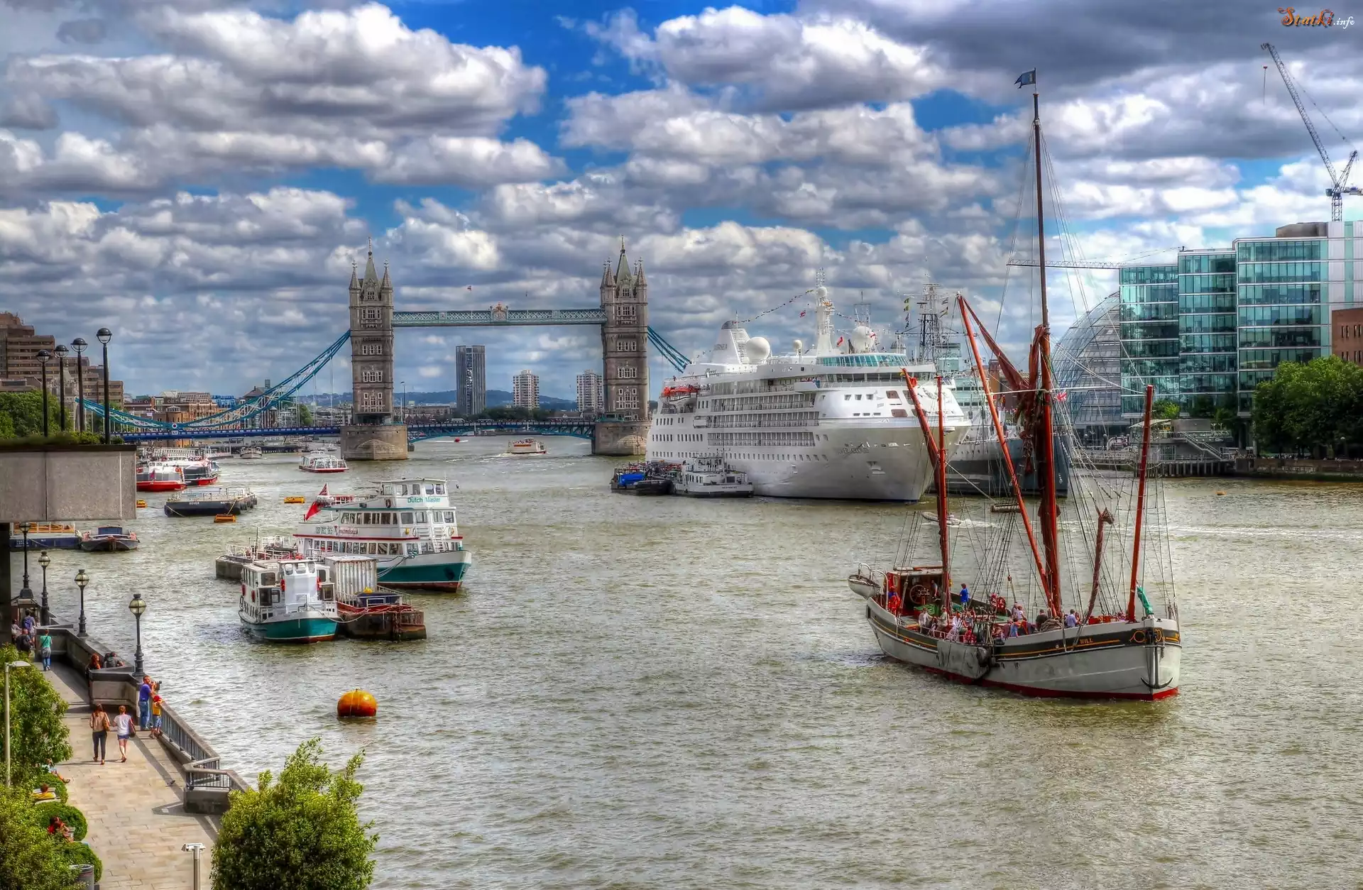 Rzeka, Statki, Most Tower Bridge, Londyn